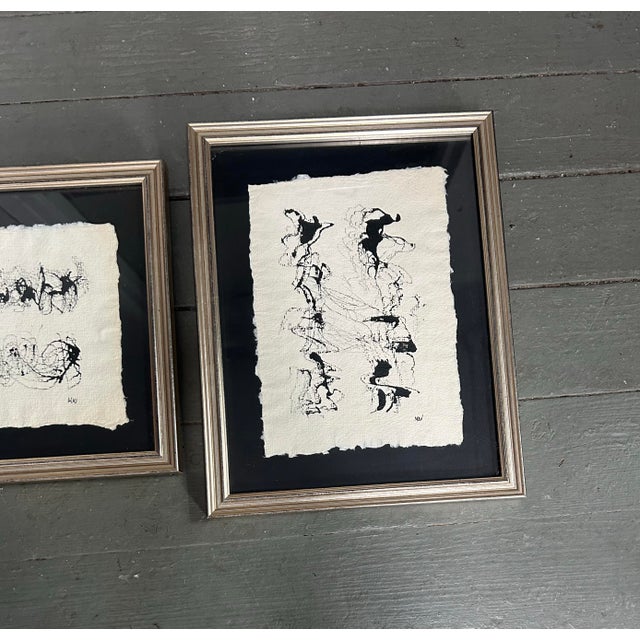 1970’s Two Original Abstract Paintings in Silver Leaf Frames - Set of Two For Sale - Image 4 of 6