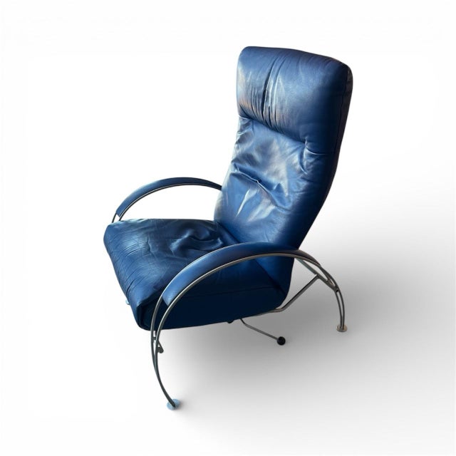 Blue Pair of Vintage Lafer Billie Blue Leather Lounge Chairs, Brazil For Sale - Image 8 of 11