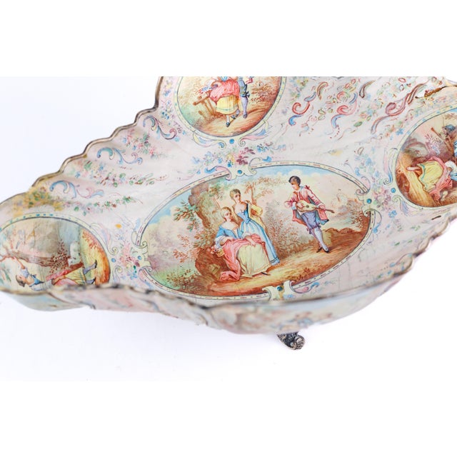Antique Viennese Enamel & Silver Footed Dish, Courting Scenes, 19th C. For Sale In New York - Image 6 of 8