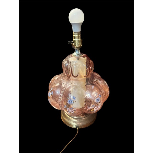 Pair of Mid-Century Murano Style Pink Bullicante Glass Lamps, Attributed to u ur Sculptural mid-century table lamp...