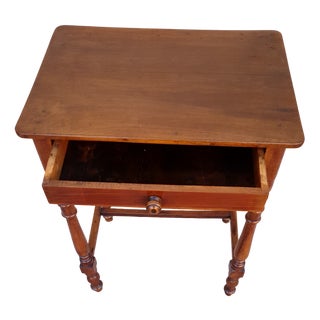 Antique Table in Walnut with Turned Legs and Drawer For Sale