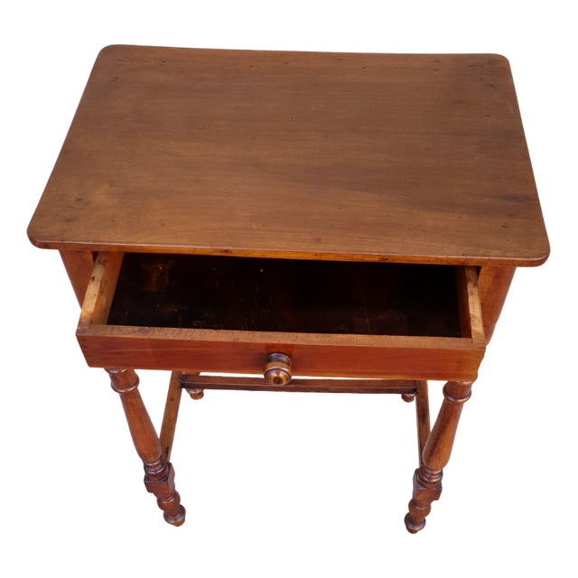 Antique Table in Walnut with Turned Legs and Drawer For Sale