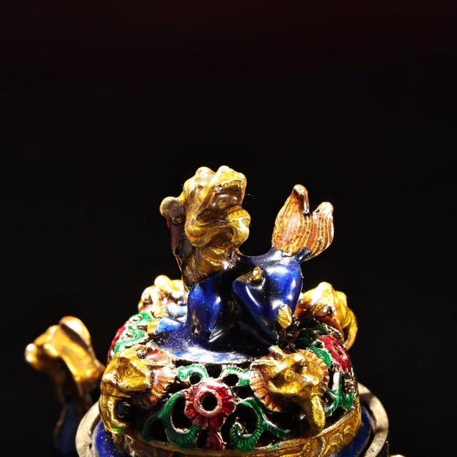 1990s Gilt Cloisonné Dragon Motif Incense Burner / Censer For Sale - Image 5 of 9