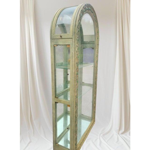 Serge Roche Rare Massive Vintage Serge Roche Carved Arched Glass 5 Shelf Palm Beach Regency Etagere China Cabinet For Sale - Image 4 of 14