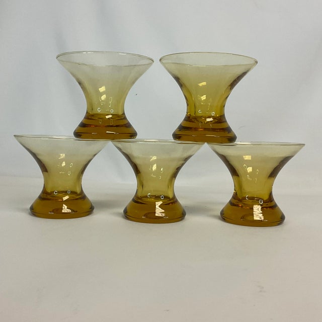 Glass 1970s Vintage Art Deco Boho Chic Pale Amber Cocktail Lowballs - Set of 5. For Sale - Image 7 of 8