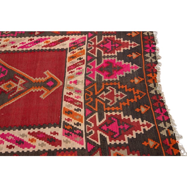 1960s Vintage Turkish Kilim Red Handmade Tribal Wool Runner For Sale In New York - Image 6 of 10