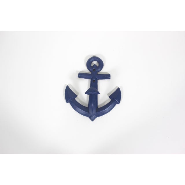 1980s Vintage Cast Iron Anchor Hook Coastal Nautical Beach House Style Blue For Sale - Image 5 of 9