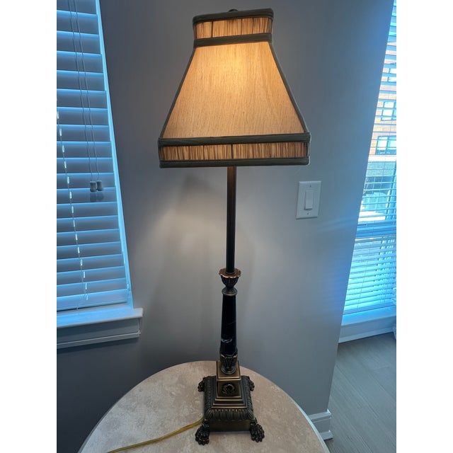 Maitland Smith Table Lamp With Marble Shaft and Silk Pleated Shade For Sale In New York - Image 6 of 6