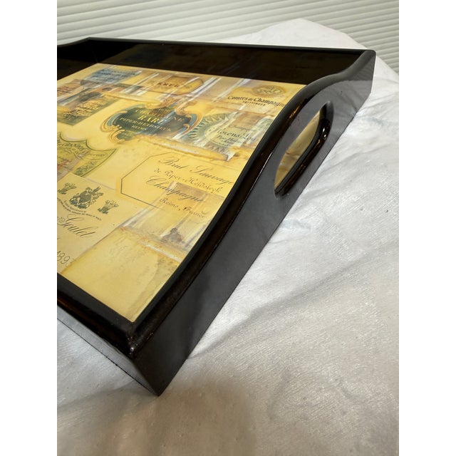 Plastic Decoupage Tray of Champagne Labels For Sale - Image 7 of 12