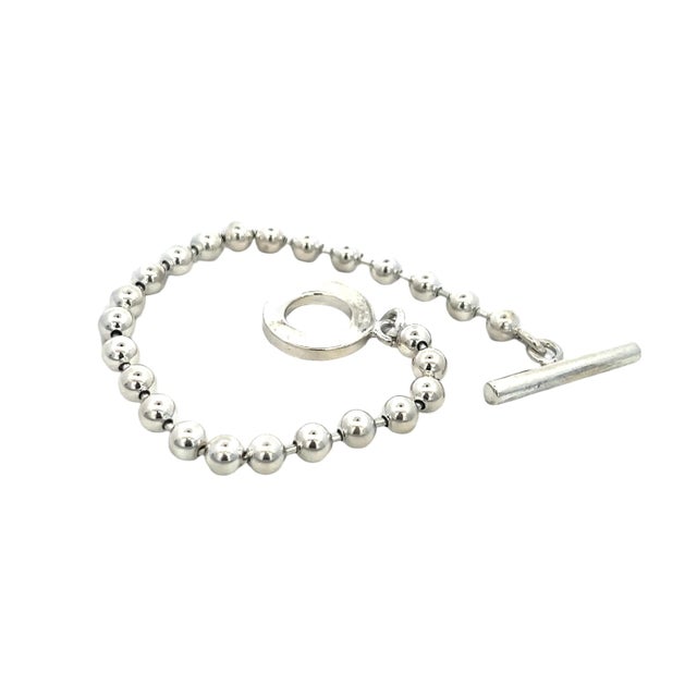 Gucci Gucci Estate Toggle Bracelet Size 8 Sterling Silver 8 mm Beads For Sale - Image 4 of 7