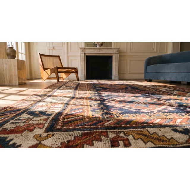 Navy Blue 1900s Blue Navy Geometric Tribal Antique Caucasian Kazak Rug 3'10" X 7' Handknotted Wool Carpet For Sale - Image 8 of 9