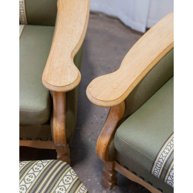 Pair of Attributed to Henning Kjærnulf Danish Oak Lounge Chairs With Ottoman, C. 1960s For Sale - Image 14 of 18