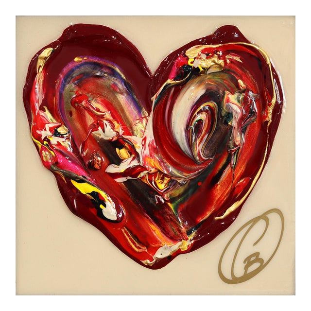 Born to Love XXXX - Original Heart Pop Art Mixed Media Acrylic and Resin on Wood Panel by Cynthia Coulombe-Bégin For Sale