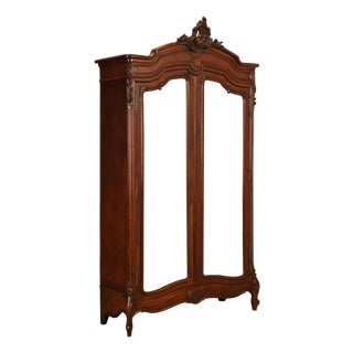 French Louis XV Style Antique Carved Mahogany Mirrored Armoire For Sale