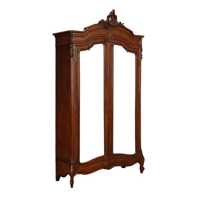 French Louis XV Style Antique Carved Mahogany Mirrored Armoire For Sale