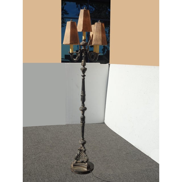 Gothic Floor Lamp & Table Lamps ~ Five Light Candalabra Cast Iron Spanish Style For Sale - Image 4 of 14
