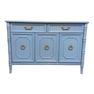 Vintage Broyhill Faux Bamboo Server Lacquered in French Blue For Sale