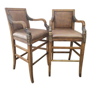 Late 20th Century Empire Style Regency Egyptian Revival Bar Stools - a Pair For Sale