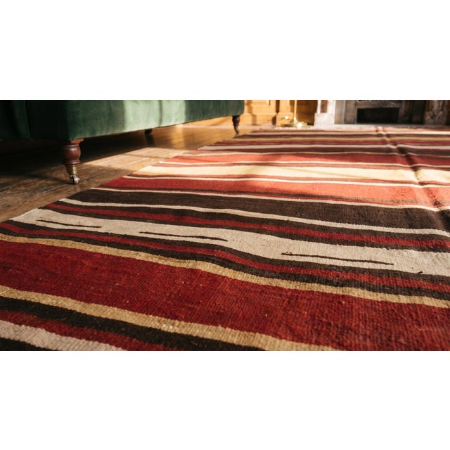 Textile 1900s Multicolor Stripe Kilim Antique n.w. Persian Flat-Weave Rug 6' X 10'8" Wool Carpet For Sale - Image 7 of 9