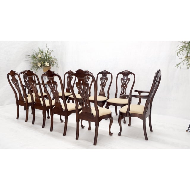 Mid-Century Modern Set of 10 New Linen Upholstery Walnut Dining Chairs by Henredon Mint For Sale - Image 3 of 16