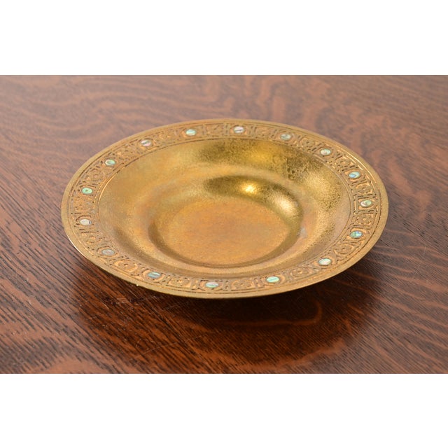 Art Deco Tiffany Studios New York Bronze Doré Bowl With Abalone Inlay For Sale - Image 3 of 10