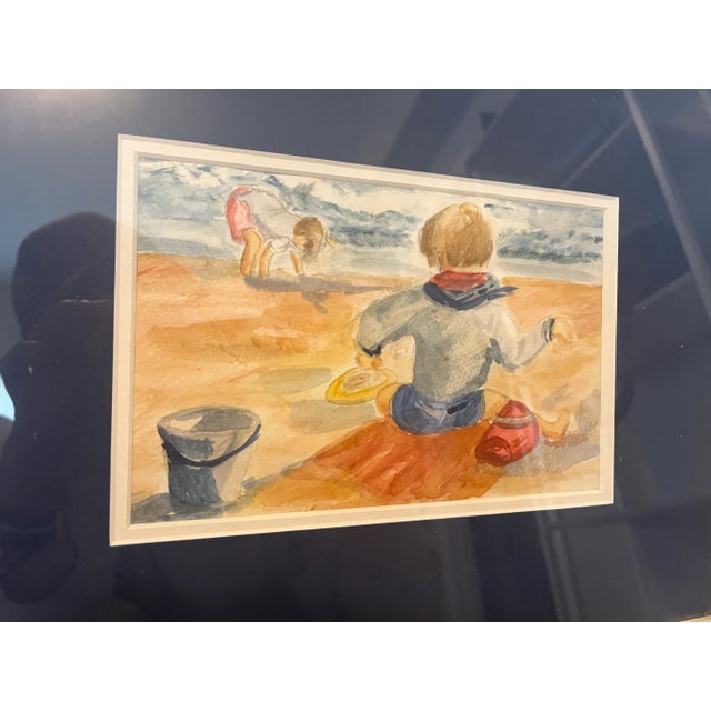 Vintage Beach Watercolor Painting - Signed & Framed For Sale - Image 4 of 8