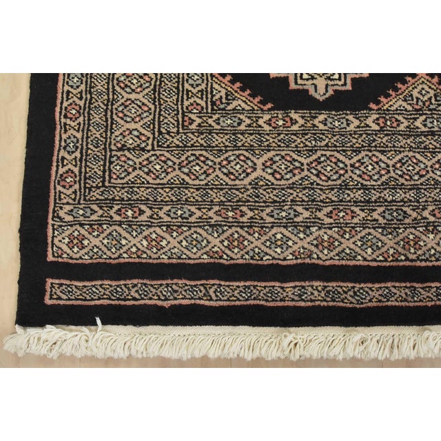 Black Bokhara Rug 4’2” X 6’1” Black Wool Tribal Hand-Knotted Oriental Carpet For Sale - Image 8 of 11