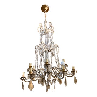 19th Century Italian Louis XV Style Murano Glass and Crystal 12-Light Cage Chandelier For Sale