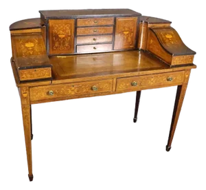 Gorgeous Antique English Inlaid Walnut Carlton House Desk Circa 1900