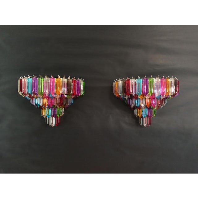 Fantastic pair of vintage Murano wall sconce made by 63 Murano multicolred crystal prism (quadriedri) for each applique in...