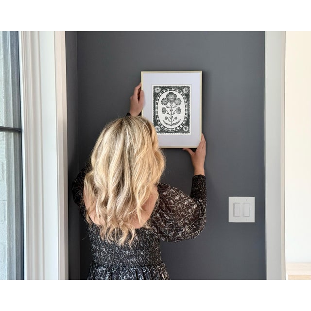 Folk Art 11x14" Framed Black and White Anemone Flower Art Print Botanical Wall Decor For Sale - Image 3 of 4