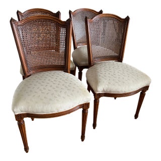 1960s Vintage French Cane Back Dining Chairs Set of 4 For Sale