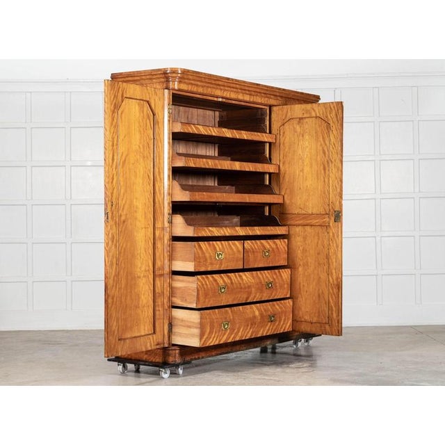 Large English Satin Birch Compactum Wardrobe, 1880s, Set of 5 For Sale - Image 4 of 16