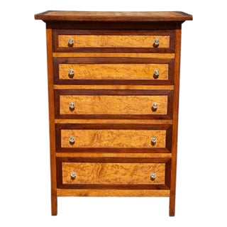 Antique Federal Style Bird's Eye Maple & Oak Five Drawer Gentleman's Tall Chest For Sale