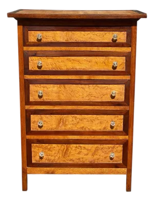 Antique Federal Style Bird's Eye Maple & Oak Five Drawer Gentleman's Tall Chest