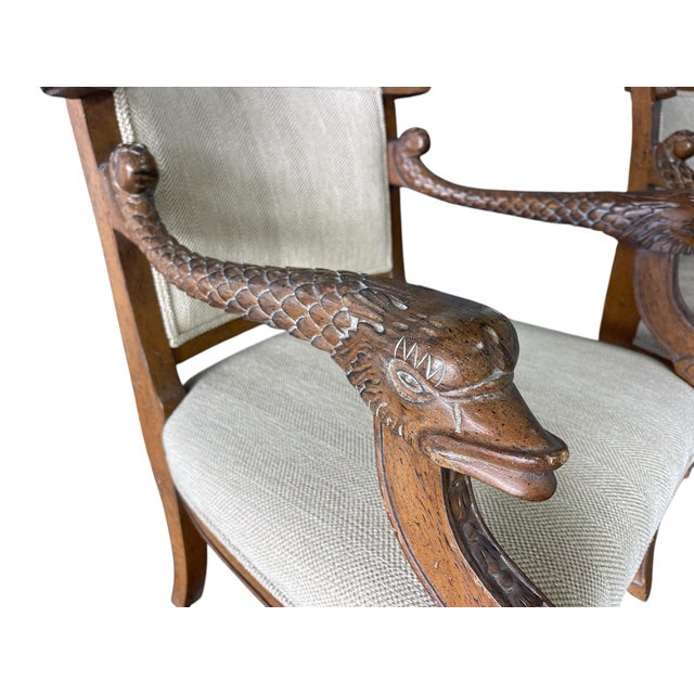 Hollywood Regency French Empire Style Neoclassical Carved Dolphin Chairs, a Pair For Sale - Image 3 of 12