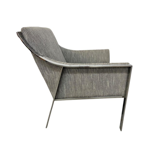 Mid-Century Modern Vintage Milo Baughman Style Flat Bar Chrome Arm Chair For Sale - Image 3 of 5