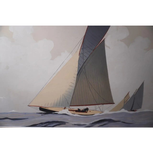 Leon Haffner, Gouache Style, Horizontal Sailboat Portrait For Sale - Image 4 of 6