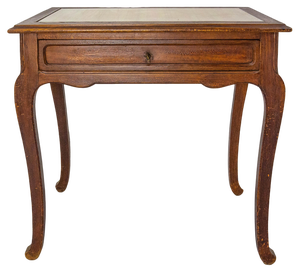 French Art Nouveau Wooden Side Table with Glass Top, 1920s