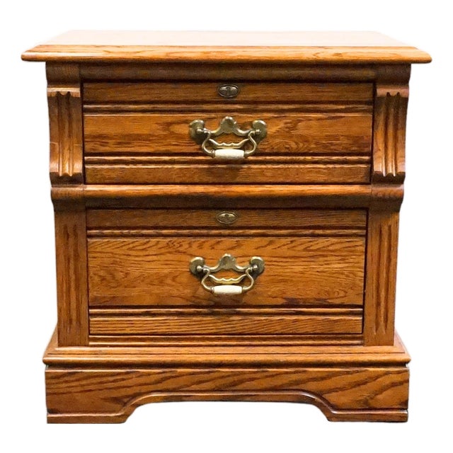 Lexington Furniture Recollections Solid Oak Rustic Country French 24" Two Drawer Nightstand 468-621 For Sale
