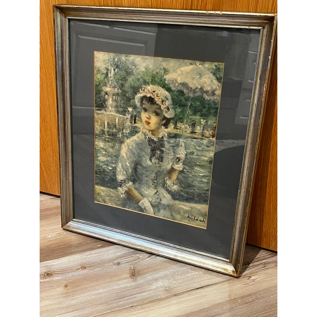 Framed mid-century vintage print titled "In Central Park" scene by the American artist Cherry Jeffe Huldah (1901–2001),...