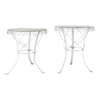 Pair of French Art Nouveau Style Iron Wire Garden Tables For Sale