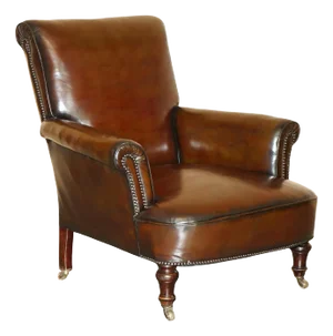 Art Deco Brown Leather Club Armchair, 1920s