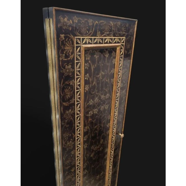 Hollywood Regency Monumental Vintage Maitland Smith Gold Black 4 Door Flat Screen Tv Hideaway Wall Mounted Cabinet For Sale - Image 3 of 15