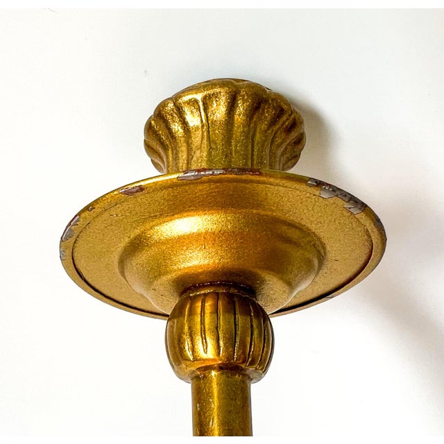 Pair of Vintage Neoclassical Double-Arm Wall Candle Sconces – Gold Gilt or Brass-Plated For Sale - Image 12 of 12