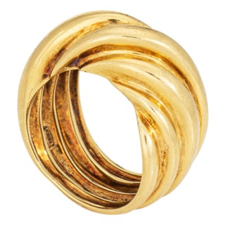 1980s Fluted Dome Ring Sz 6 Vintage 18k Yellow Gold Wide Band Estate Fine Jewelry For Sale