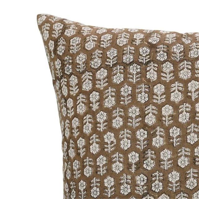 Tulsi Buti Block Printed Thick Linen Throw Pillow Cover 16x16 Inch For Sale - Image 4 of 5