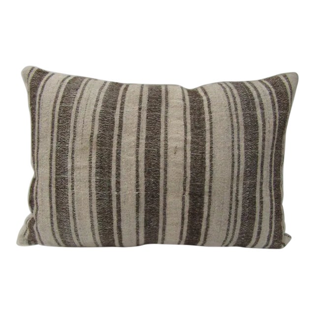 Turkish Ivory & Brown Kilim Pillow For Sale