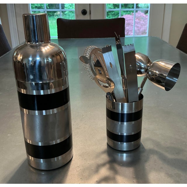 Vintage Stainless Steel "Tuxedo Stripe" 7-Piece Bar Tool Set For Sale In Cleveland - Image 6 of 12
