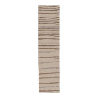 Rug & Kilim’s Contemporary Flatweave Runner With Linear Textured Stripes For Sale
